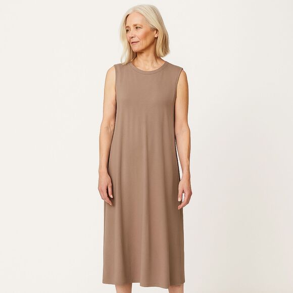 Eileen Fisher Dresses & Skirts - EILEEN FISHER Beige Sleeveless Stretch Midi Tank Jersey Dress   Women's Size P